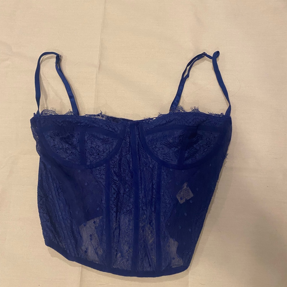 Elegant Blue Lace Corset Top